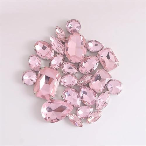 Crystal Flat Back Strasssteine, Kristall-Strasssteine ​​zum Aufnähen auf flacher Rückseite, lose, 24 Stück, mehrfarbig(Light Rose) von BYALORTEX