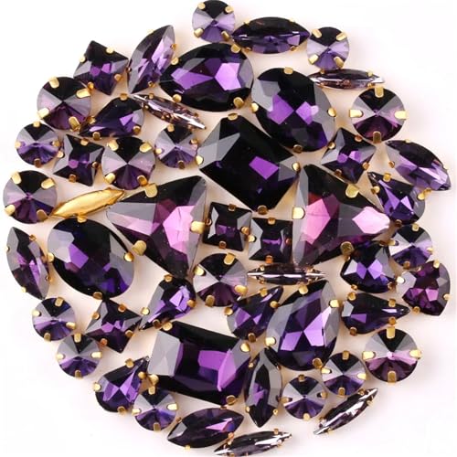 Crystal Flat Back Strasssteine, Lose, flache Rückseite, for Aufnähen, Glas-Strasssteine, mehrfarbig, 50 Stück(Amethyst) von BYALORTEX