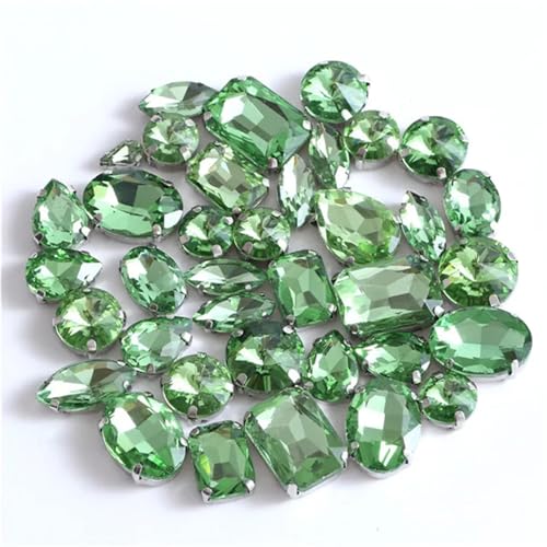 Crystal Flat Back Strasssteine, Mehrfarbige, gemischte Formen, silberfarben, for Aufnähen auf flache Rückseite, Glas-Strasssteine, 50 Stück, DIY-Zubehör(Lt.peridot) von BYALORTEX