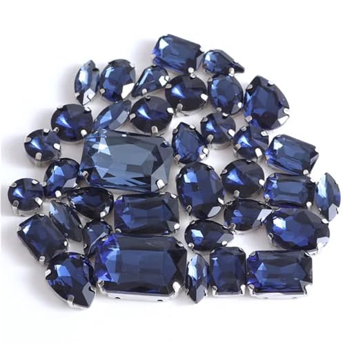 Crystal Flat Back Strasssteine, Mehrfarbige, gemischte Formen, silberfarben, for Aufnähen auf flache Rückseite, Glas-Strasssteine, 50 Stück, DIY-Zubehör(Montana) von BYALORTEX