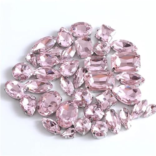 Crystal Flat Back Strasssteine, Mehrfarbige, gemischte Formen, silberfarben, for Aufnähen auf flache Rückseite, Glas-Strasssteine, 50 Stück, DIY-Zubehör(Pnnrk) von BYALORTEX