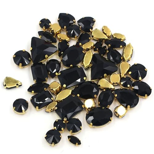 Crystal Flat Back Strasssteine, Strasssteine ​​mit flacher Rückseite, AB-Oberfläche, for Aufnähen, gemischte Formen, Kristallglas, mehrfarbig, 50 Stück(Black) von BYALORTEX
