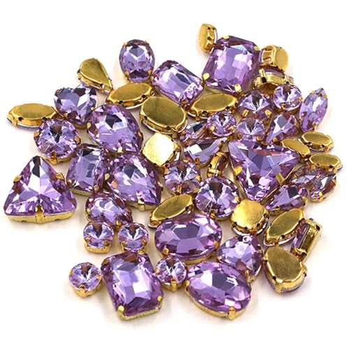 Crystal Flat Back Strasssteine, Strasssteine ​​mit flacher Rückseite, AB-Oberfläche, for Aufnähen, gemischte Formen, Kristallglas, mehrfarbig, 50 Stück(Crystal Violet) von BYALORTEX