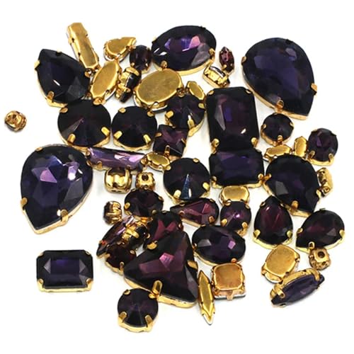 Crystal Flat Back Strasssteine, Strasssteine ​​mit flacher Rückseite, AB-Oberfläche, for Aufnähen, gemischte Formen, Kristallglas, mehrfarbig, 50 Stück(Deep Purple) von BYALORTEX