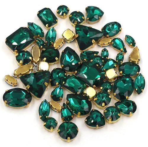 Crystal Flat Back Strasssteine, Strasssteine ​​mit flacher Rückseite, AB-Oberfläche, for Aufnähen, gemischte Formen, Kristallglas, mehrfarbig, 50 Stück(Emerald) von BYALORTEX