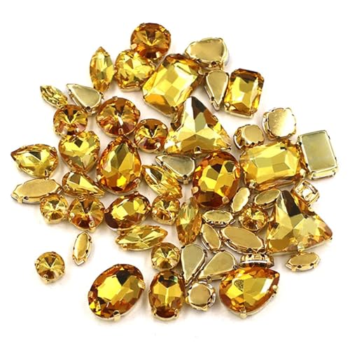 Crystal Flat Back Strasssteine, Strasssteine ​​mit flacher Rückseite, AB-Oberfläche, for Aufnähen, gemischte Formen, Kristallglas, mehrfarbig, 50 Stück(Gold Yellow) von BYALORTEX