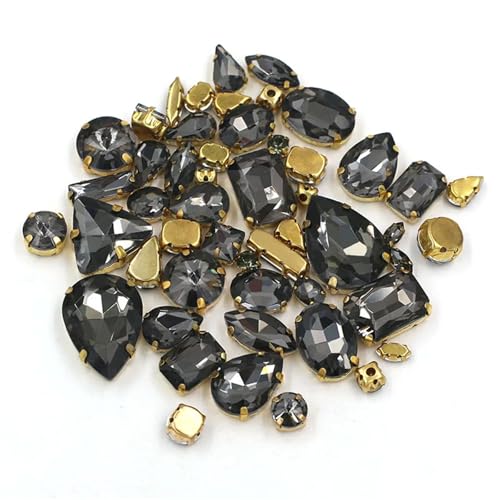 Crystal Flat Back Strasssteine, Strasssteine ​​mit flacher Rückseite, AB-Oberfläche, for Aufnähen, gemischte Formen, Kristallglas, mehrfarbig, 50 Stück(Grijs) von BYALORTEX