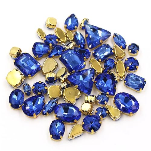 Crystal Flat Back Strasssteine, Strasssteine ​​mit flacher Rückseite, AB-Oberfläche, for Aufnähen, gemischte Formen, Kristallglas, mehrfarbig, 50 Stück(Light Blue) von BYALORTEX