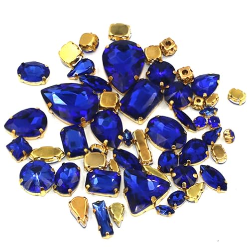 Crystal Flat Back Strasssteine, Strasssteine ​​mit flacher Rückseite, AB-Oberfläche, for Aufnähen, gemischte Formen, Kristallglas, mehrfarbig, 50 Stück(Royal Blue) von BYALORTEX