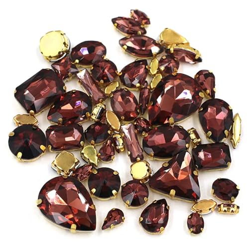 Crystal Flat Back Strasssteine, Strasssteine ​​mit flacher Rückseite, AB-Oberfläche, for Aufnähen, gemischte Formen, Kristallglas, mehrfarbig, 50 Stück(Wine Red) von BYALORTEX
