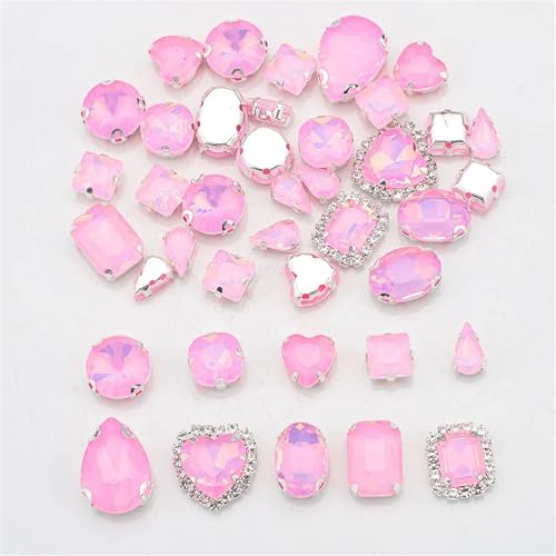 Crystal Flat Back Strasssteine, Strasssteine ​​mit flacher Rückseite, Glaskristall, reflektierend, vier Löcher, for Aufnähen, mehrfarbig, gemischte Formen, 40 Stück(Dark Pink) von BYALORTEX