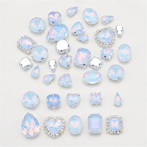 Crystal Flat Back Strasssteine, Strasssteine ​​mit flacher Rückseite, Glaskristall, reflektierend, vier Löcher, for Aufnähen, mehrfarbig, gemischte Formen, 40 Stück(Light Blue) von BYALORTEX