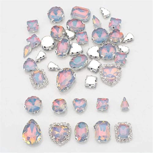 Crystal Flat Back Strasssteine, Strasssteine ​​mit flacher Rückseite, Glaskristall, reflektierend, vier Löcher, for Aufnähen, mehrfarbig, gemischte Formen, 40 Stück(Light Gray) von BYALORTEX