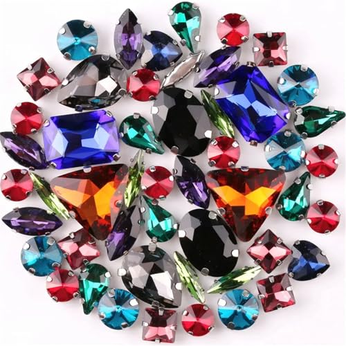Crystal Flat Back Strasssteine, Strasssteine ​​mit flacher Rückseite for Aufnähen, Glaskristall, mehrfarbige Formen, Mix, 50 Stück(Dark Colors Mix) von BYALORTEX