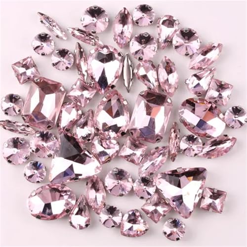 Crystal Flat Back Strasssteine, Strasssteine ​​mit flacher Rückseite for Aufnähen, Glaskristall, mehrfarbige Formen, Mix, 50 Stück(Pnnrk) von BYALORTEX