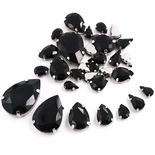 Crystal Flat Back Strasssteine, Strasssteine ​​zum Aufnähen mit flacher Rückseite, Glas, mehrfarbig, 20 Stück(Black) von BYALORTEX
