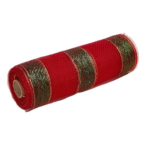 Deko-Mesh-Band, Netzgarnrolle, 10 Zoll, 10 Yards, mehrfarbig(Red Green) von BYALORTEX