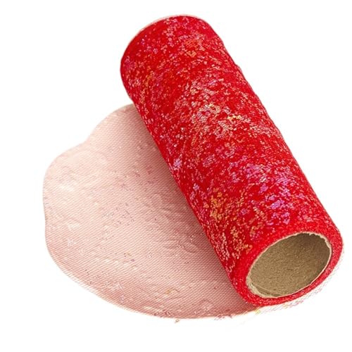 Deko-Mesh-Band, Pailletten Mesh Tüll Rolle 6in x 10yards Multicolor for DIY Handwerk(Red) von BYALORTEX