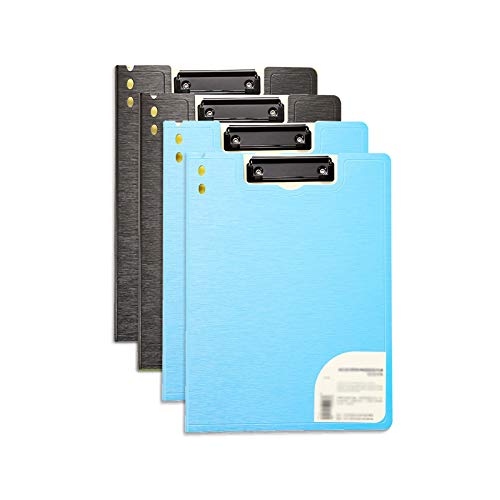 Faltbares Klemmbrett mit Tasche, Klemmbrett-Ordner, A4 und Letter-Größe, Metallclip, Präsentationsordner, 4er-Pack, mehrfarbig(Black+blue) von BYALORTEX