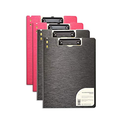 Faltbares Klemmbrett mit Tasche, Klemmbrett-Ordner, A4 und Letter-Größe, Metallclip, Präsentationsordner, 4er-Pack, mehrfarbig(Red+black) von BYALORTEX