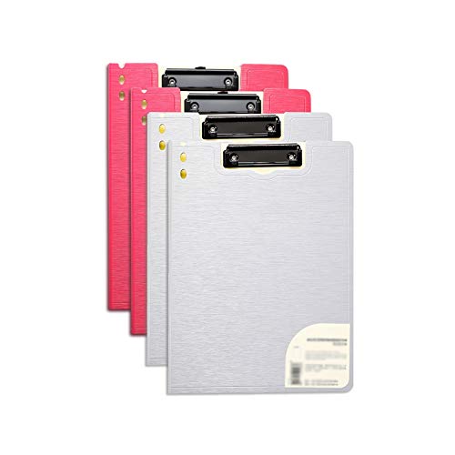 Faltbares Klemmbrett mit Tasche, Klemmbrett-Ordner, A4 und Letter-Größe, Metallclip, Präsentationsordner, 4er-Pack, mehrfarbig(Red+silver) von BYALORTEX