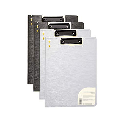 Faltbares Klemmbrett mit Tasche, Klemmbrett-Ordner, A4 und Letter-Größe, Metallclip, Präsentationsordner, 4er-Pack, mehrfarbig(Silver+black) von BYALORTEX