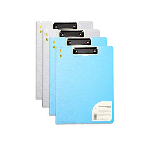 Faltbares Klemmbrett mit Tasche, Klemmbrett-Ordner, A4 und Letter-Größe, Metallclip, Präsentationsordner, 4er-Pack, mehrfarbig(Silver+blue) von BYALORTEX