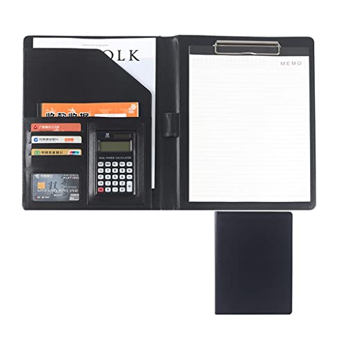 Faltbares Klemmbrett mit Tasche, Konferenzmappe/Klemmbrett-Organizer aus Leder mit mehreren Taschen, A4, Gelb, Schwarz, Grau(Black-12digit Calculator) von BYALORTEX