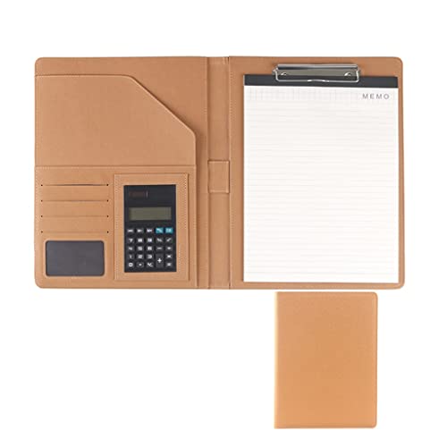 Faltbares Klemmbrett mit Tasche, Konferenzmappe/Klemmbrett-Organizer aus Leder mit mehreren Taschen, A4, Gelb, Schwarz, Grau(Yellow-8digit Calculator) von BYALORTEX