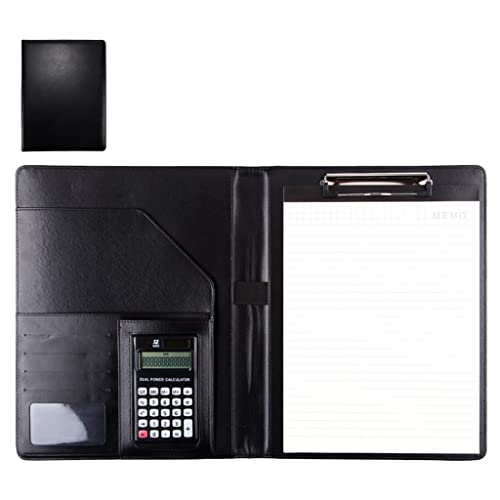 Faltbares Klemmbrett mit Tasche, Konferenzordner aus Leder im A4-Format mit Klemmbrett und mehreren Taschen, mehrfarbig(Black-12digit Calculator) von BYALORTEX
