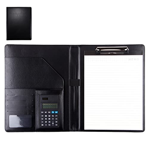 Faltbares Klemmbrett mit Tasche, Konferenzordner aus Leder im A4-Format mit Klemmbrett und mehreren Taschen, mehrfarbig(Black-8 Digit Calculator) von BYALORTEX
