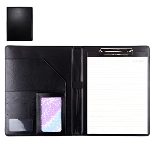 Faltbares Klemmbrett mit Tasche, Konferenzordner aus Leder im A4-Format mit Klemmbrett und mehreren Taschen, mehrfarbig(Black-no Calculator) von BYALORTEX