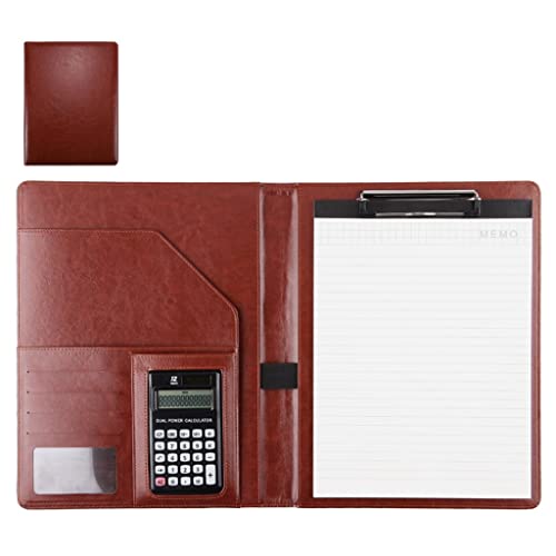 Faltbares Klemmbrett mit Tasche, Konferenzordner aus Leder im A4-Format mit Klemmbrett und mehreren Taschen, mehrfarbig(Brown-12digit Calculator) von BYALORTEX
