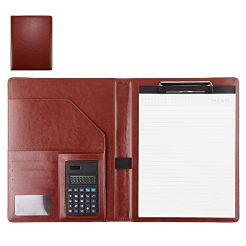 Faltbares Klemmbrett mit Tasche, Konferenzordner aus Leder im A4-Format mit Klemmbrett und mehreren Taschen, mehrfarbig(Brown-8 Digit Calculator) von BYALORTEX