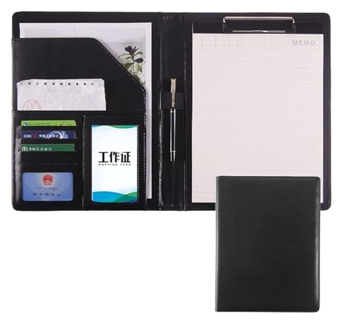 Konferenzmappe, A4 Klemmbrett Ordner Papier Pad Kunstleder Dokument mit Visitenkartenhalter Stifthalter Dateien(Black) von BYALORTEX