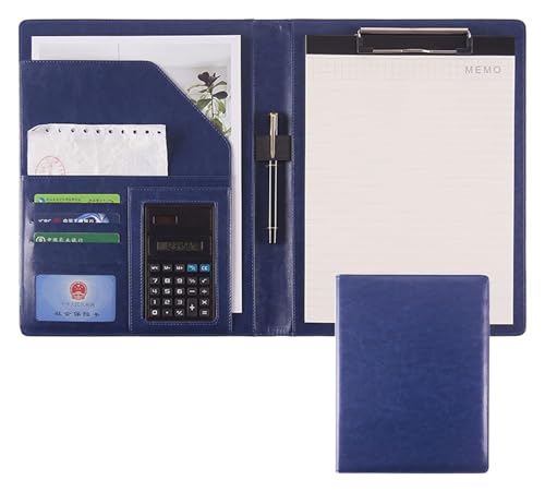 Konferenzmappe, A4 Klemmbrett Ordner Papier Pad Kunstleder Dokument mit Visitenkartenhalter Stifthalter Dateien(Blue) von BYALORTEX