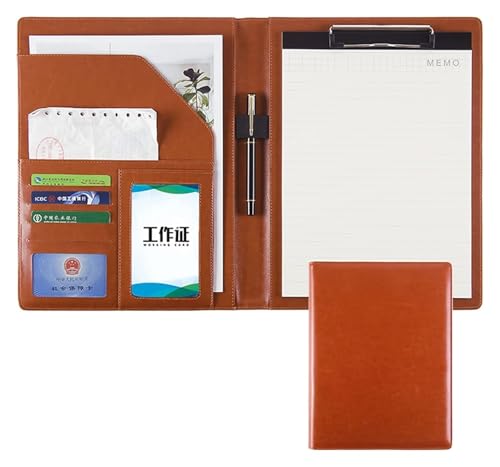 Konferenzmappe, A4 Klemmbrett Ordner Papier Pad Kunstleder Dokument mit Visitenkartenhalter Stifthalter Dateien(Brown) von BYALORTEX