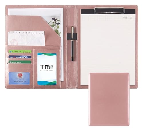 Konferenzmappe, A4 Klemmbrett Ordner Papier Pad Kunstleder Dokument mit Visitenkartenhalter Stifthalter Dateien(PINK) von BYALORTEX