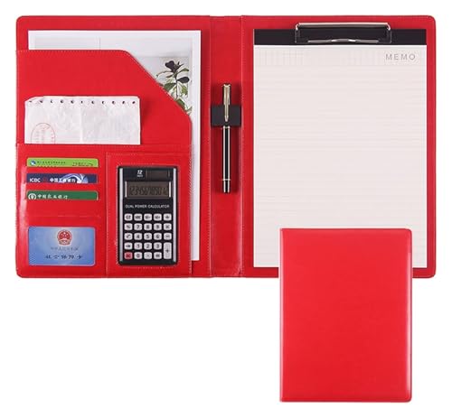 Konferenzmappe, A4 Klemmbrett Ordner Papier Pad Kunstleder Dokument mit Visitenkartenhalter Stifthalter Dateien(Red) von BYALORTEX