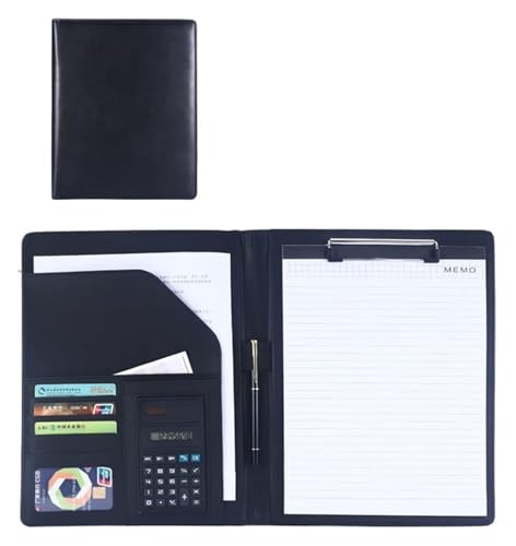 Konferenzmappe, Leder A4 Klemmbrett Business Datei Ordner Interview Lebenslauf mit Schreiben Pad Karte Halter(Black) von BYALORTEX