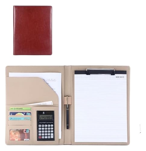 Konferenzmappe, Leder A4 Klemmbrett Business Datei Ordner Interview Lebenslauf mit Schreiben Pad Karte Halter(Brown) von BYALORTEX