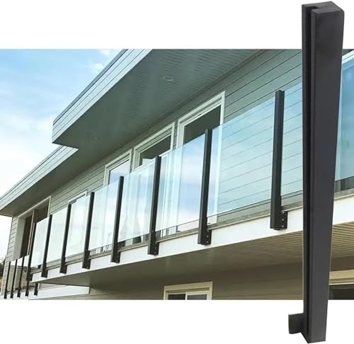 Quadratische Glasklemme aus Edelstahl, Schwarzes Quadrat Glas Klemme Geländer Schienen for Deck Garten Hof Seite Montieren Glas(Right End Post,110cm/43.3in) von BYALORTEX