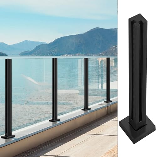 Quadratische Glasklemme aus Edelstahl, System mit Klemme und Gummis Schwarzes Metallgeländer for 10 12 mm gehärtetes Glas 135 cm/53,5 Zoll Höhe Langlebig und stilvoll(Corner Post,155cm/61.5im) von BYALORTEX