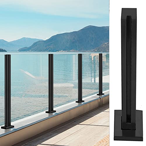 Quadratische Glasklemme aus Edelstahl, System mit Klemme und Gummis Schwarzes Metallgeländer for 10 12 mm gehärtetes Glas 135 cm/53,5 Zoll Höhe Langlebig und stilvoll(End Post,155cm/61.5im) von BYALORTEX