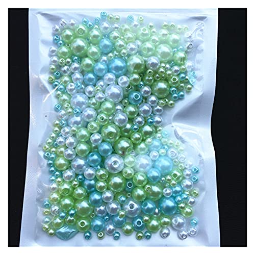 Set zur Herstellung von Armbändern, Acryl-Imitationsperlen for Basteln mit Loch, Packung mit 150–200 Stück, mehrfarbig, 3/4/5/6/8 mm(Mix Blue Green) von BYALORTEX