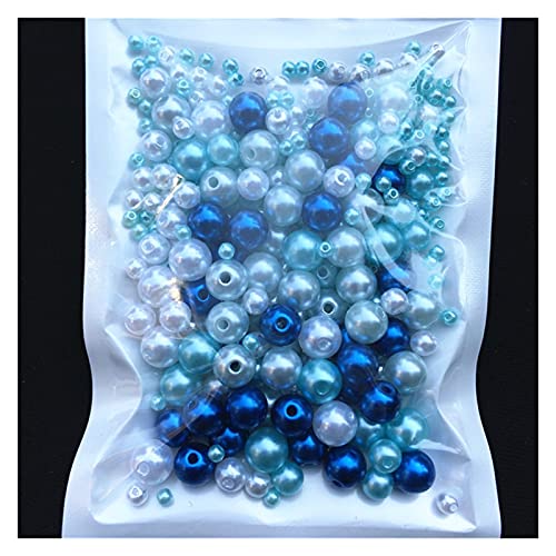 Set zur Herstellung von Armbändern, Acryl-Imitationsperlen for Basteln mit Loch, Packung mit 150–200 Stück, mehrfarbig, 3/4/5/6/8 mm(Mix Double Blue) von BYALORTEX