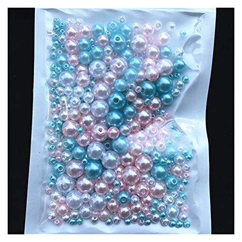Set zur Herstellung von Armbändern, Acryl-Imitationsperlen for Basteln mit Loch, Packung mit 150–200 Stück, mehrfarbig, 3/4/5/6/8 mm(Mix Pink Blue) von BYALORTEX