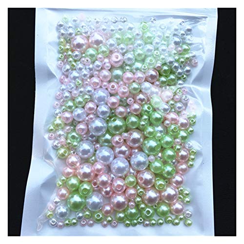 Set zur Herstellung von Armbändern, Acryl-Imitationsperlen for Basteln mit Loch, Packung mit 150–200 Stück, mehrfarbig, 3/4/5/6/8 mm(Mix Pink Green) von BYALORTEX