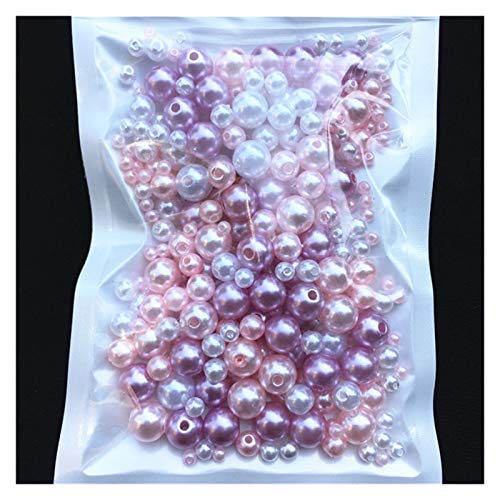 Set zur Herstellung von Armbändern, Acryl-Imitationsperlen for Basteln mit Loch, Packung mit 150–200 Stück, mehrfarbig, 3/4/5/6/8 mm(Mix Pink Purple) von BYALORTEX