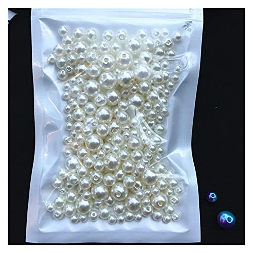Set zur Herstellung von Armbändern, Acryl-Imitationsperlen for Basteln mit Loch, Packung mit 150–200 Stück, mehrfarbig, 3/4/5/6/8 mm(Mix Size Ivory) von BYALORTEX